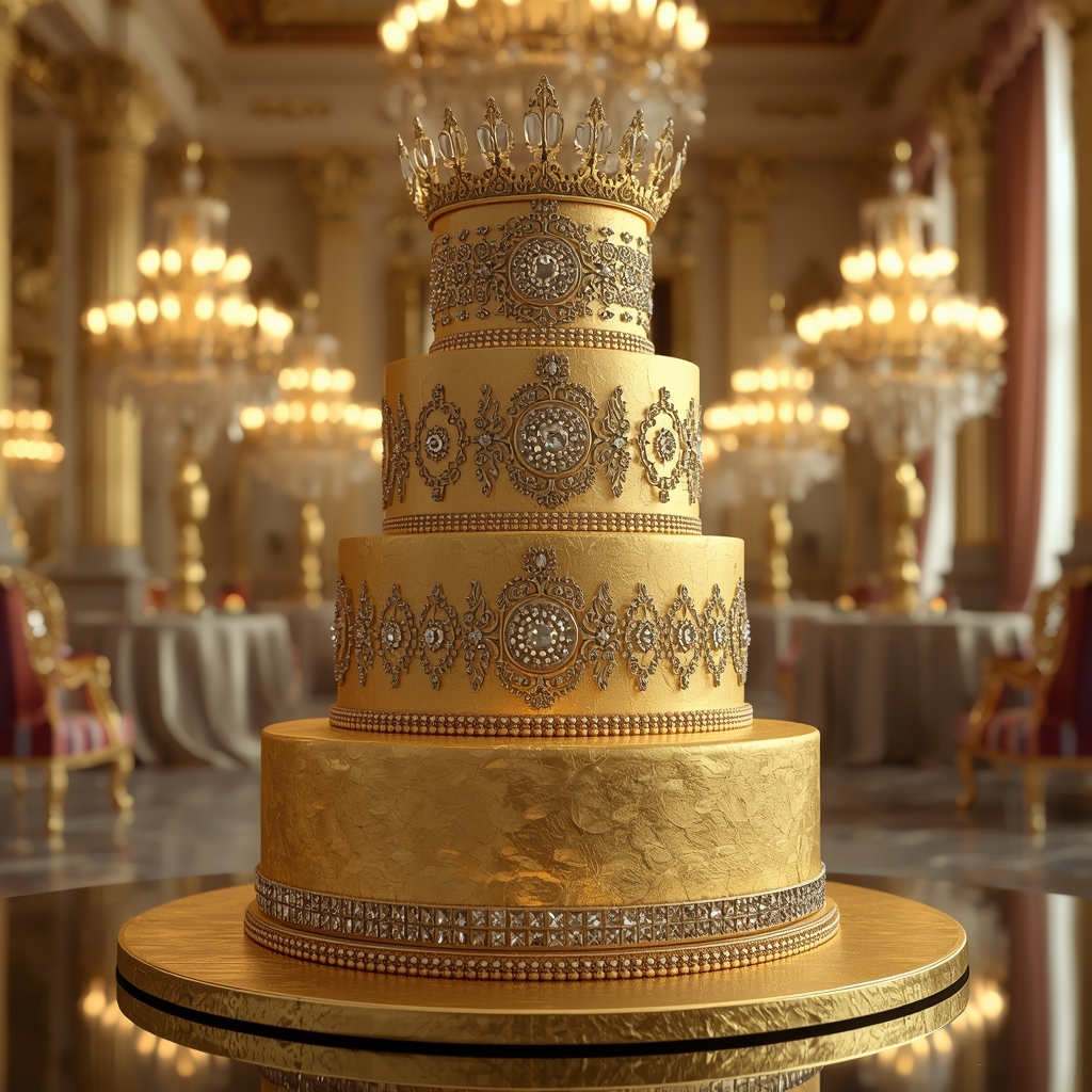 majestic multi tier sparkling gold cake